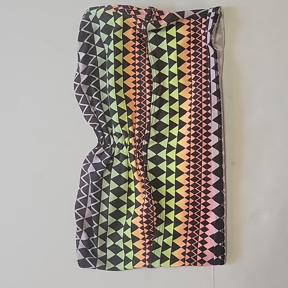 NWOT PINK Victoria's Secret bandeau w/ orange/pink/green/violet geometric shapes